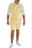 Men's Linen Summer Suits 2 Piece Causal Suits Vest and Shorts Tailored Fit 2025