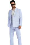 Seersucker Striped Double Breasted Blazer Pants 2 Piece Men's Summer Suit