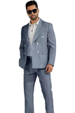 Seersucker Striped Double Breasted Blazer Pants 2 Piece Men's Summer Suit
