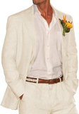 Summer Casual  Beach Wedding  2 Piece Linen Men Suits