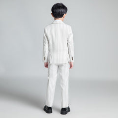 White Striped Modern 5 Piece Boy's Formal Suits