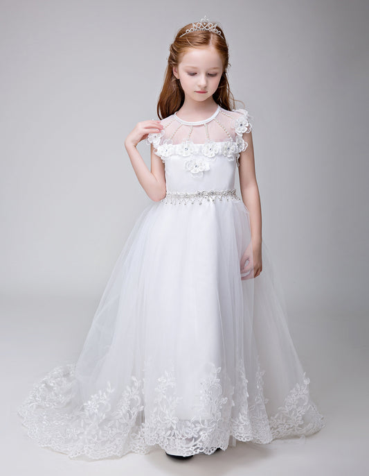 Flower Girl Applique Party Gown Long Dress for Wedding