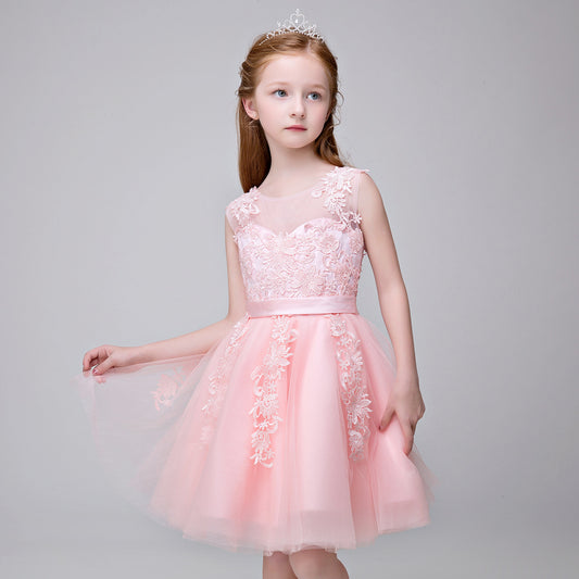 Flower Girl Applique Party Gown Long Dress for Wedding