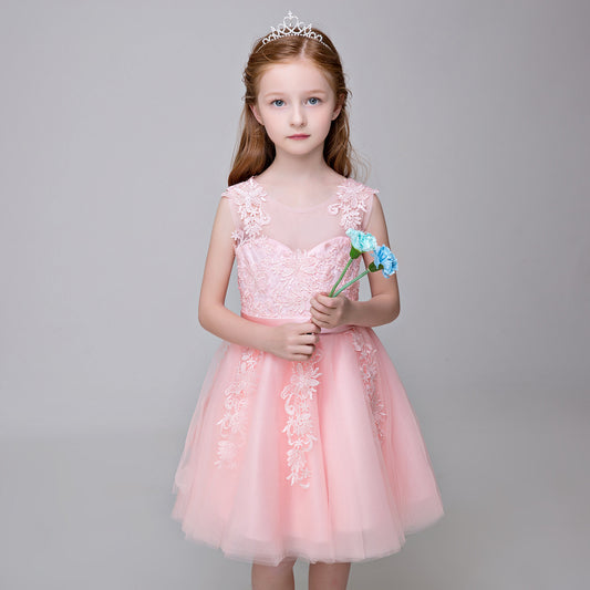 Flower Girl Applique Party Gown Long Dress for Wedding