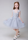 Flower Girl Applique Short Party Gown Long Dress for Wedding