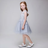 Flower Girl Applique Short Party Gown Long Dress for Wedding