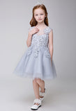 Flower Girl Applique Short Party Gown Long Dress for Wedding
