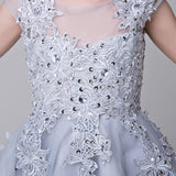 Flower Girl Applique Short Party Gown Long Dress for Wedding
