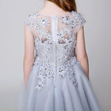 Flower Girl Applique Short Party Gown Long Dress for Wedding