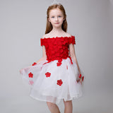 Applique Flower Girl Short Party Gown Long Dress for Wedding