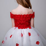 Applique Flower Girl Short Party Gown Long Dress for Wedding