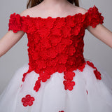 Applique Flower Girl Short Party Gown Long Dress for Wedding
