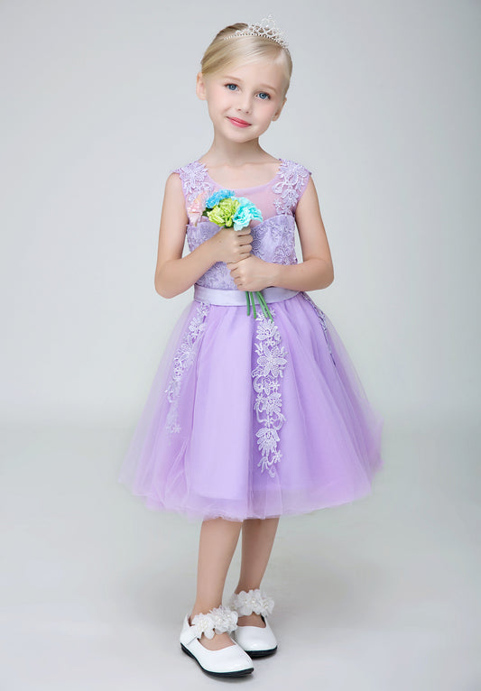 Short Applique Flower Girl Party Gown Long Dress for Wedding