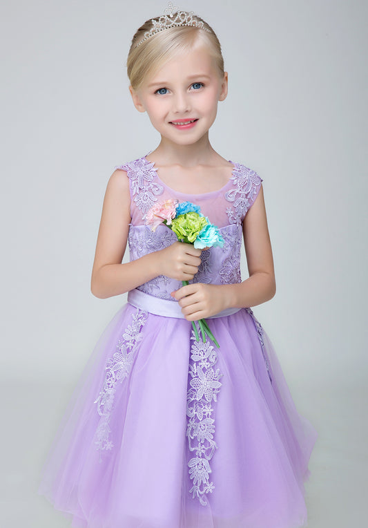 Short Applique Flower Girl Party Gown Long Dress for Wedding
