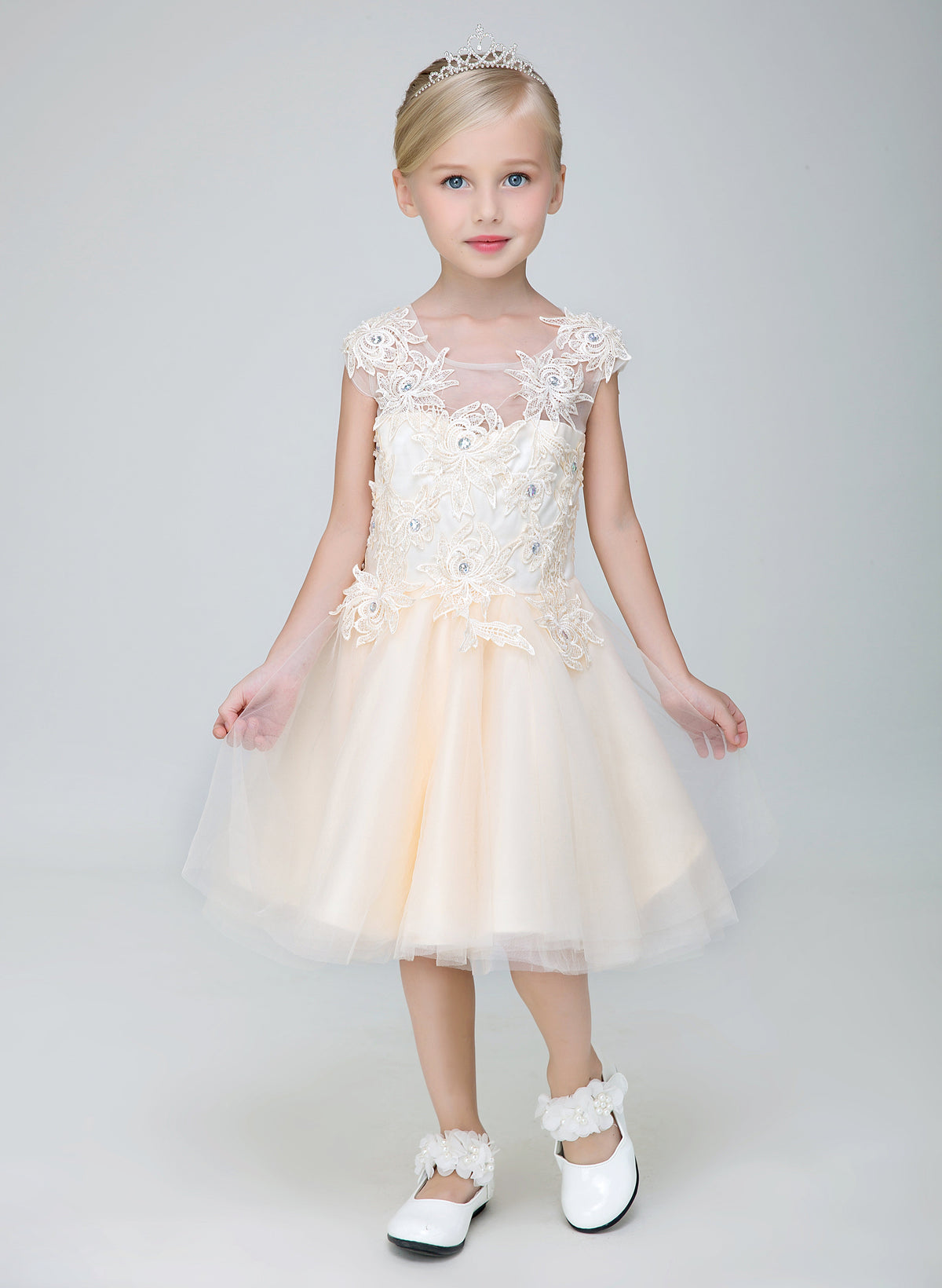 Short Applique Flower Girl Party Gown Long Dress for Wedding