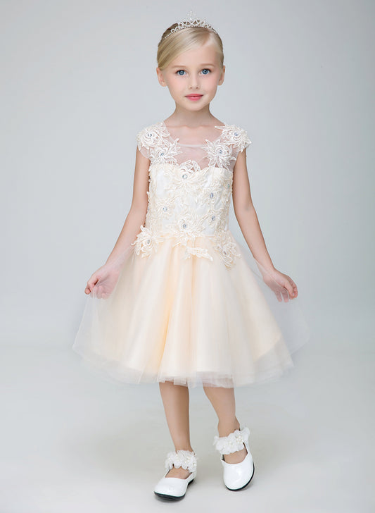 Short Applique Flower Girl Party Gown Long Dress for Wedding
