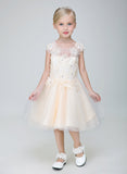 Short Applique Flower Girl Party Gown Long Dress for Wedding