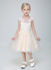 Short Applique Flower Girl Party Gown Long Dress for Wedding