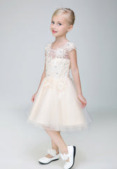Short Applique Flower Girl Party Gown Long Dress for Wedding