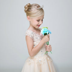 Short Applique Flower Girl Party Gown Long Dress for Wedding