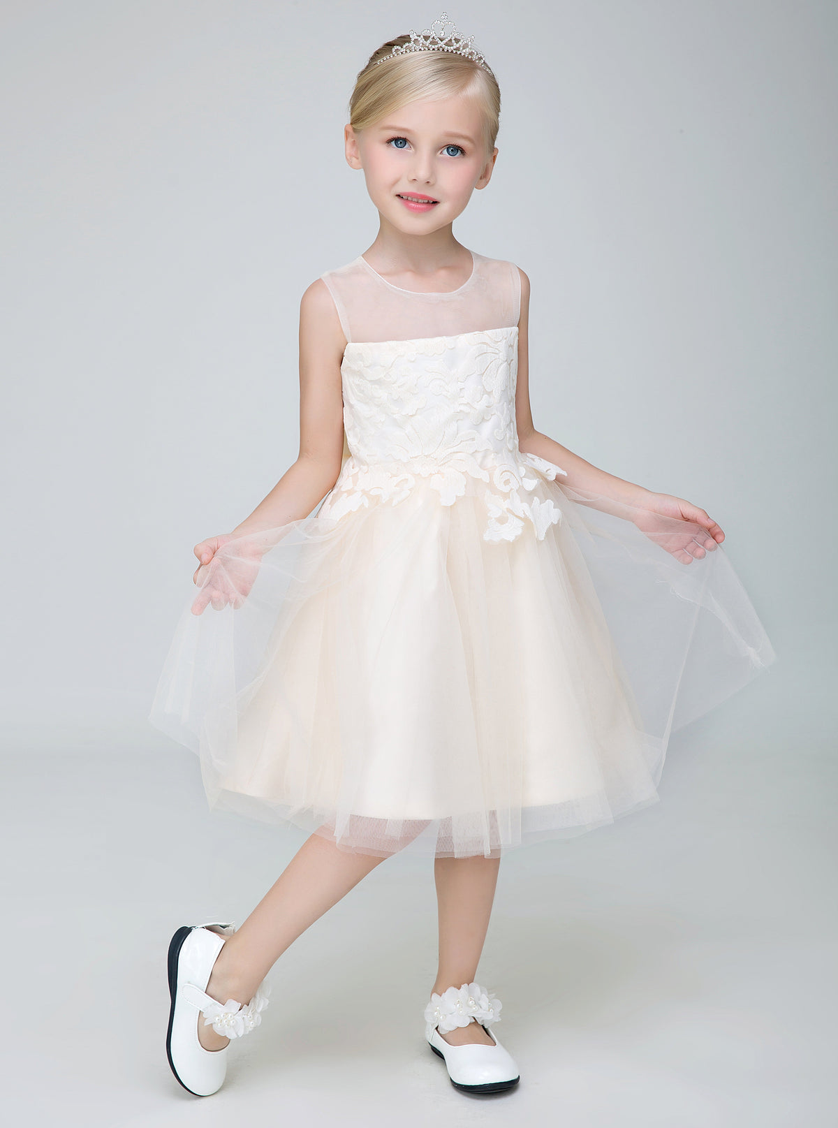 Flower Girl Party Gown Long Dress for Wedding Short Applique Dresses