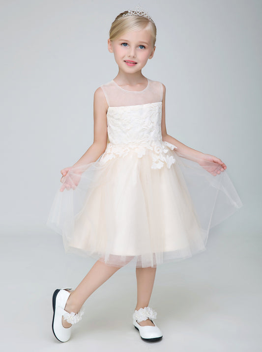Flower Girl Party Gown Long Dress for Wedding Short Applique Dresses