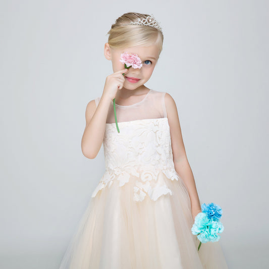 Flower Girl Party Gown Long Dress for Wedding Short Applique Dresses