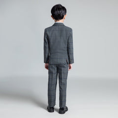 Dark Gray Plaid Fashion 5 Piece Boys Suits