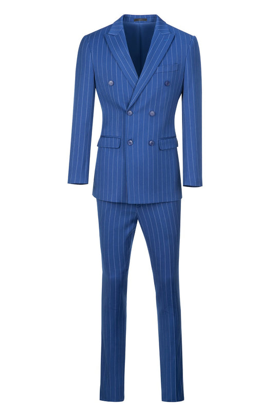 Royal Blue Stripe Men's 3 Piece Suit
