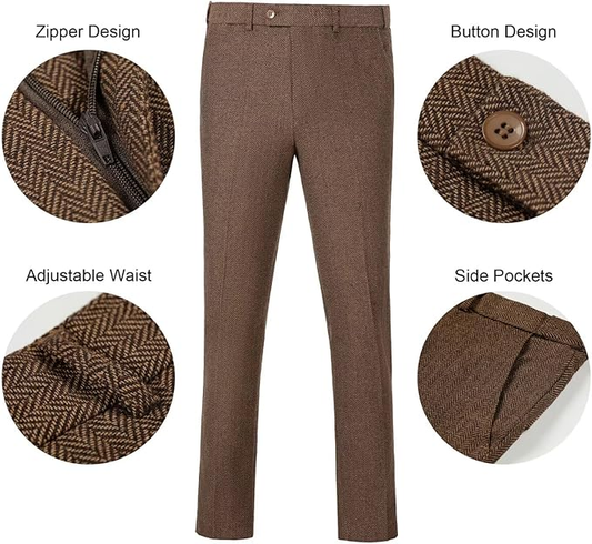 Retro Slim Fit Groom Tuxedos Herringbone Men's Pants - Wehilion.uk # # #