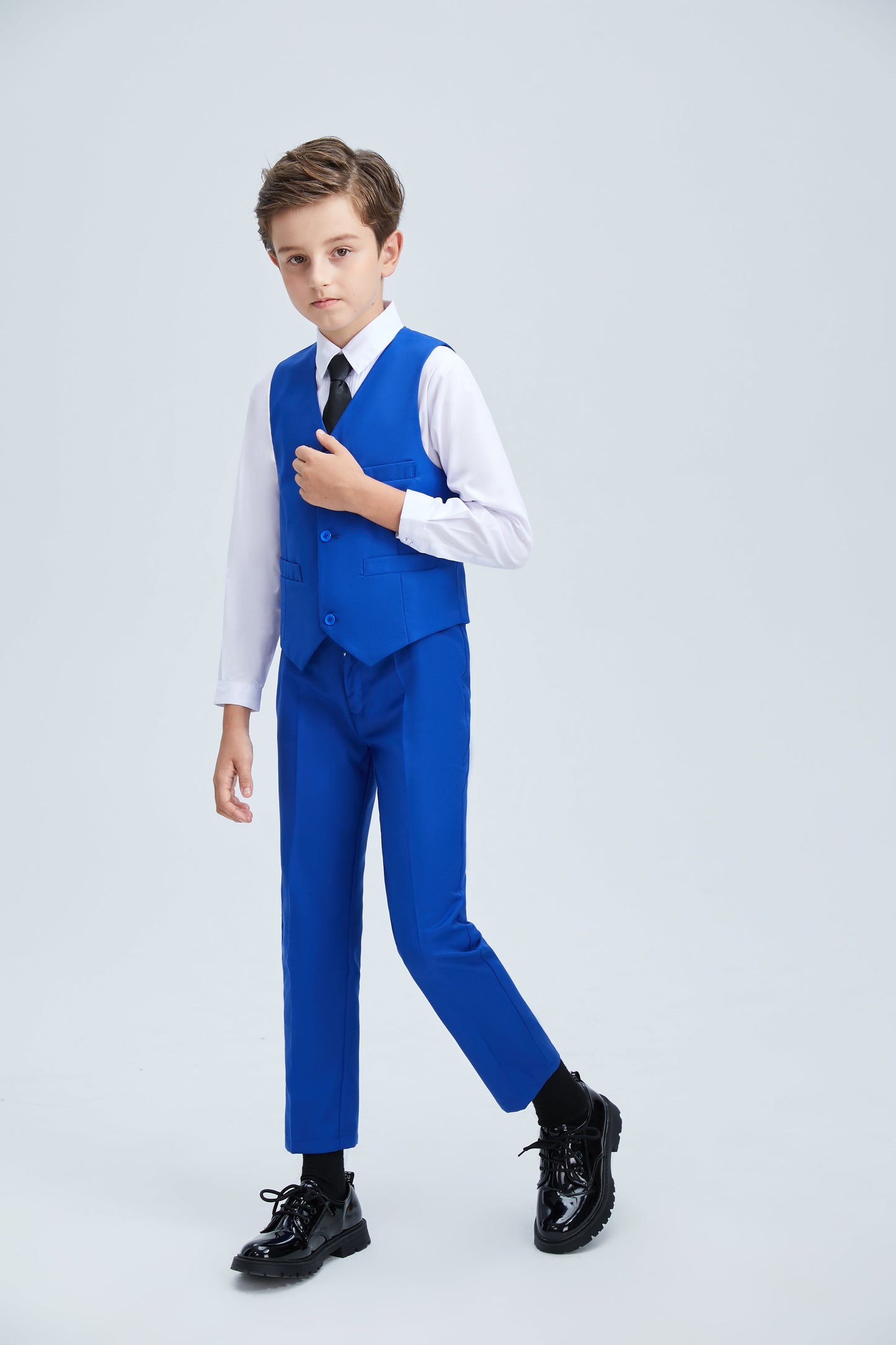 Royal Blue Fit Slim 4 Piece Boy's Formal Suits With Vest+Pants+Shirt+Tie