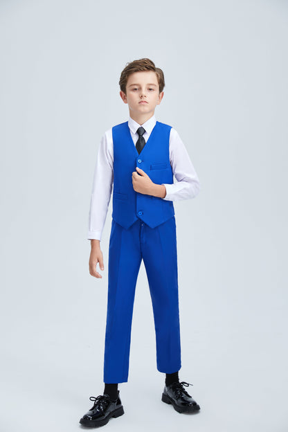 Royal Blue Fit Slim 4 Piece Boy's Formal Suits With Vest+Pants+Shirt+Tie