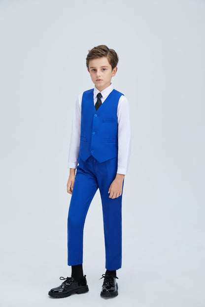 Royal Blue Fit Slim 4 Piece Boy's Formal Suits With Vest+Pants+Shirt+Tie