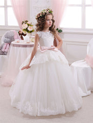 Applique Party Gown Princes Dresses Flower Girl Long Dress for Wedding YSM03