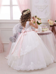 Applique Party Gown Princes Dresses Flower Girl Long Dress for Wedding YSM03