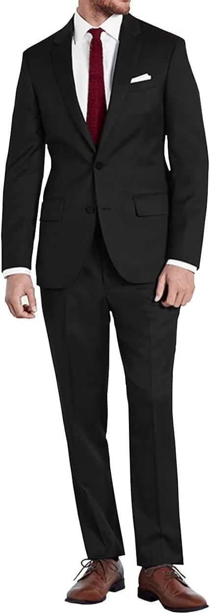 Mens Suit 2 Piece Slim Fit Two Button Business Wedding Jacket Blazer Pants Set