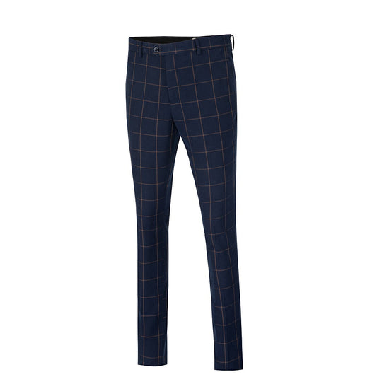 Blue Men's Pants for Party, Wedding and Business ( Orange Plaid )