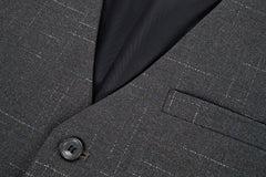Grey Plaid Men's Double Breasted  Blazer