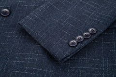 Navy Plaid Men's Double Breasted  Blazer