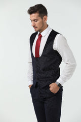 Unique Party Banquet White Navy 3 Piece Men Suits