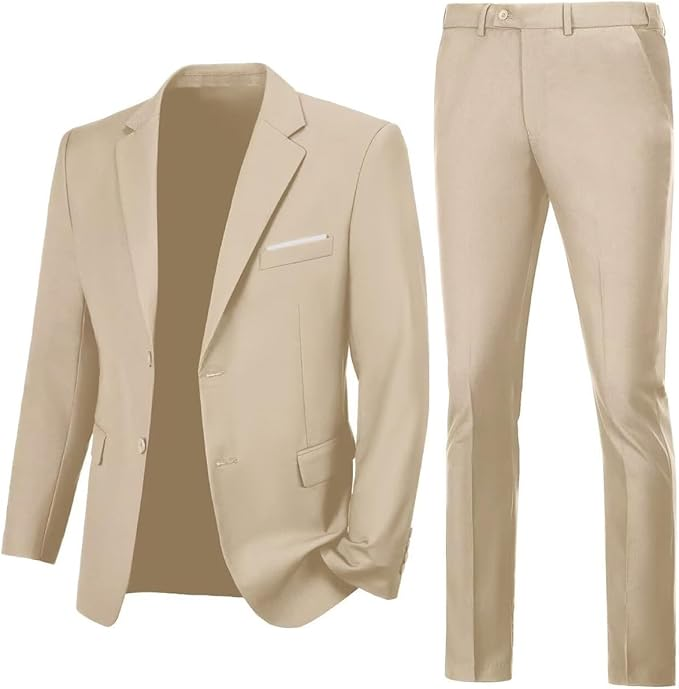 Mens Suit 2 Piece Slim Fit Two Button Business Wedding Jacket Blazer Pants Set