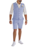Men's Linen Summer Suits 2 Piece Causal Suits Vest and Shorts Tailored Fit 2024