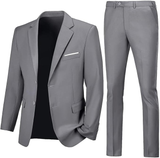 Mens Suit 2 Piece Slim Fit Two Button Business Wedding Jacket Blazer Pants Set