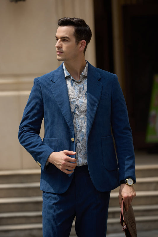 Classical One Button Corduroy Suit 2 Pieces Men's Suits Jacket+Pants 2787