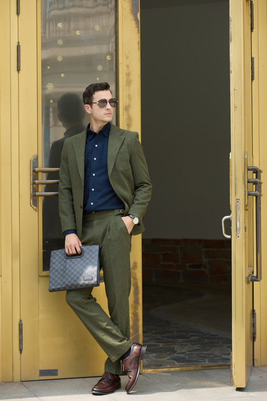 Retro Tweed Woollen Herringbone 2 Pieces Mens Suits 2797