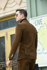 Double Breasted Peak Lapel Corduroy Suit 2 Pieces Men's Suits Jacket+Pants 2765