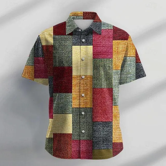 Plaid Men's Resort Hawaiian 3D Print Shirt Vacation Spring & Fall Rainbow Shirt - Wehilion.uk # # #