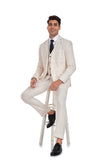 Beige Retro Linen Beach Wedding Summer 3 Pieces Men Suits