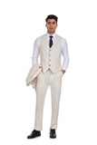 Beige Retro Linen Beach Wedding Summer 3 Pieces Men Suits