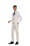 Beige Retro Linen Beach Wedding Summer 3 Pieces Men Suits